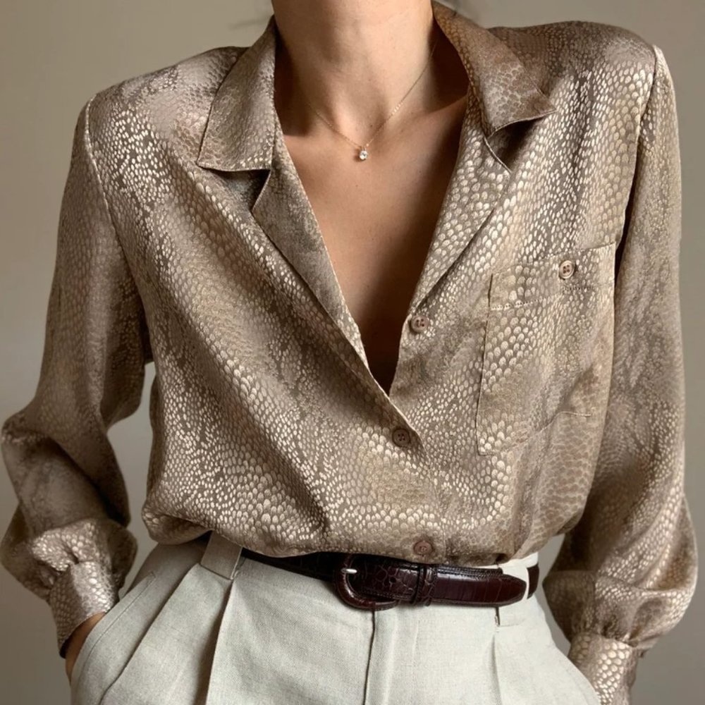 1980s Vintage Gorgeous Snake Print Blouse